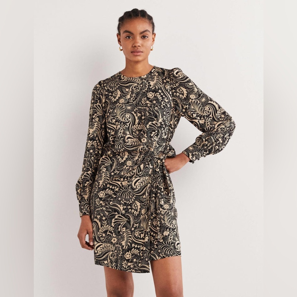 Boden Wrap Skirt Mini Dress, Cornstalk paisley, 4R, MSRP $140